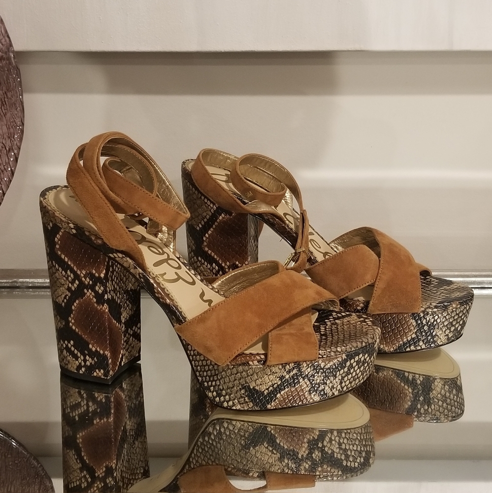 SAM EDELMAN Mara Snake Print Chunky Heels
